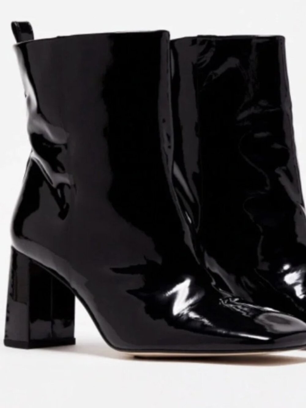 BNIB Good American Black Patent Leather Boots Size 7 Square Toe Style # GA165P-E